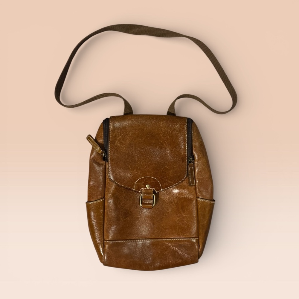 Jack Georges Voyager Zip Brown Leather Backpack Convertible Crossbody Bag Purse - Picture 5 of 5